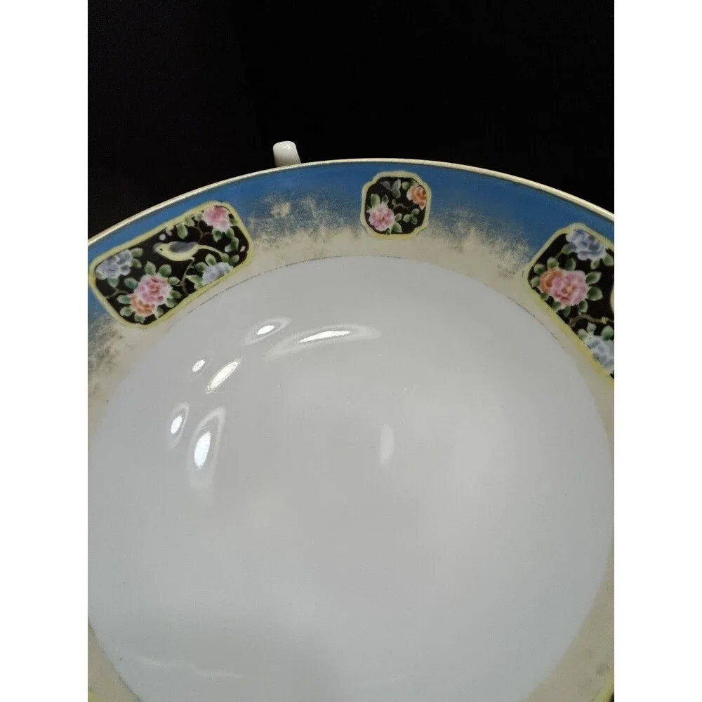 Nippon Hand Painted Bird Floral‎ Pedestal Bowl Vintage